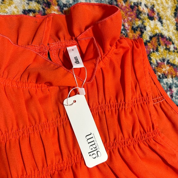 Glam | NWT Orange Ruffle Mock Neck Sleeveless Tank Small - Picture 7 of 9